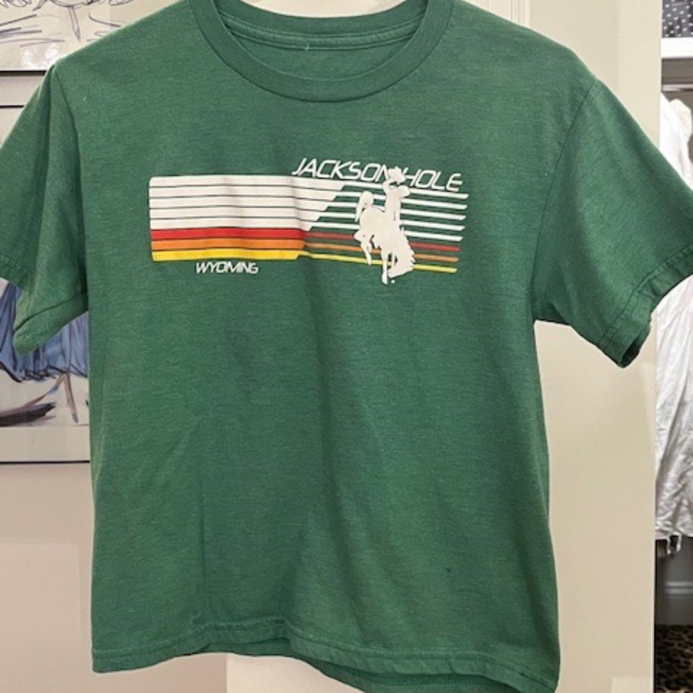 Kids retro Jackson Hole Wyoming T-Shirt Green/ Super soft youth med
